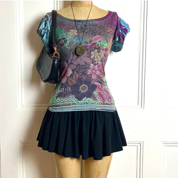 B.L.U.E Fairy Bohochic multicolored short sleeve top with puffed sleeves - Picture 3 of 8